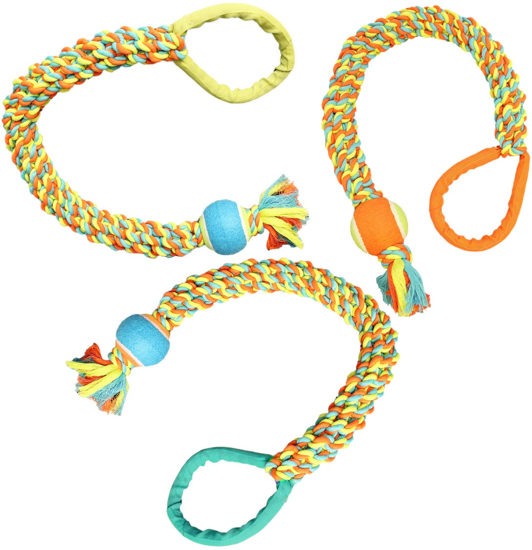Chomper WB15524 Long Rope With Tennis & Ballistic Tug Dog Toy, Assorted