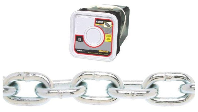 Baron PC30316SP Proof Coil Chain, 3/16" x 150&#039;, Grade 30, Zinc Plated