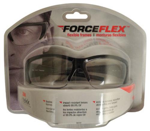 3M 92232-80025 ForceFlex Flexible Safety Eyewear, Glossy Black Frame, Clear Lens