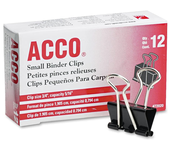 Acco A7072020D Small Binder Clips, Black/Silver