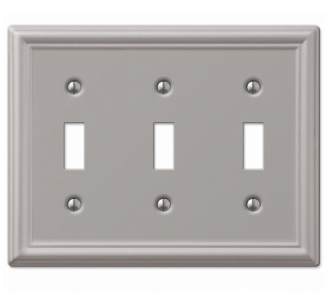 Amerelle 149TTTBN Chelsea 3 Toggle Wall Plate, Brushed Nickel
