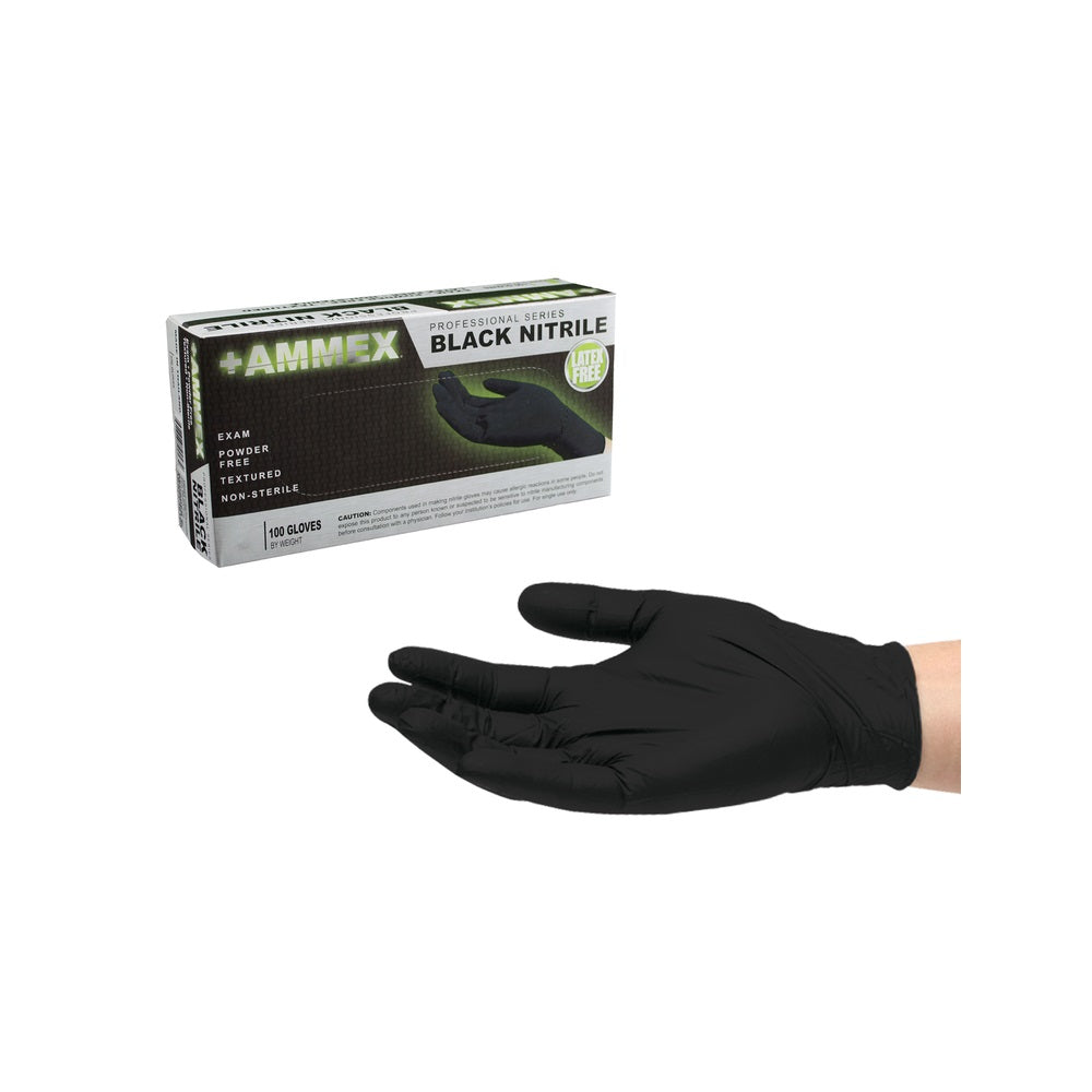 Ammex ABNPF42100 Nitrile Disposable Gloves, Black, Small, 100 Pieces