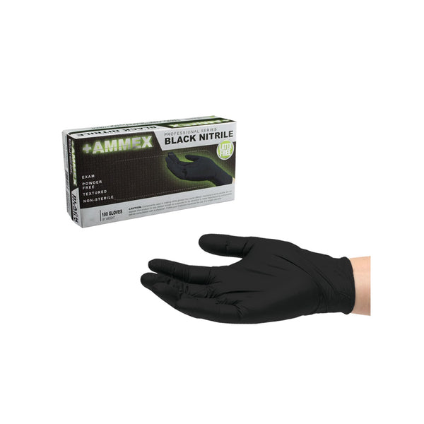 Ammex ABNPF44100 Nitrile Disposable Gloves, Black, Medium, 100 Pieces