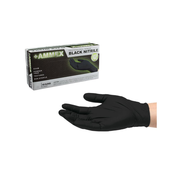 Ammex ABNPF46100 Nitrile Disposable Gloves, Black, Large, 100 Pieces