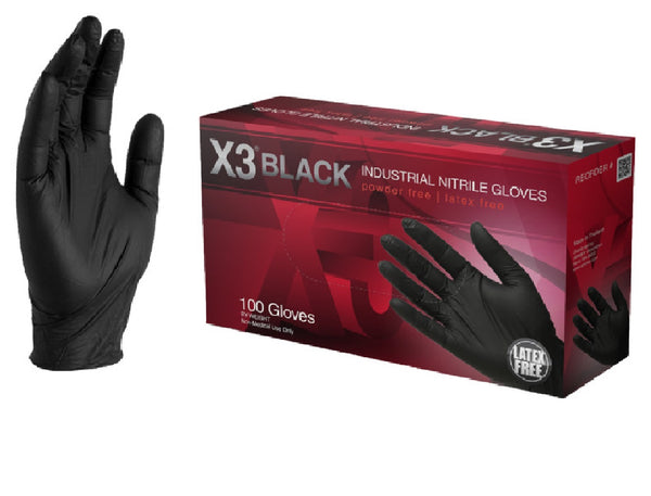 Ammex BX346100 Disposable Gloves, Black, Large, Box of 100