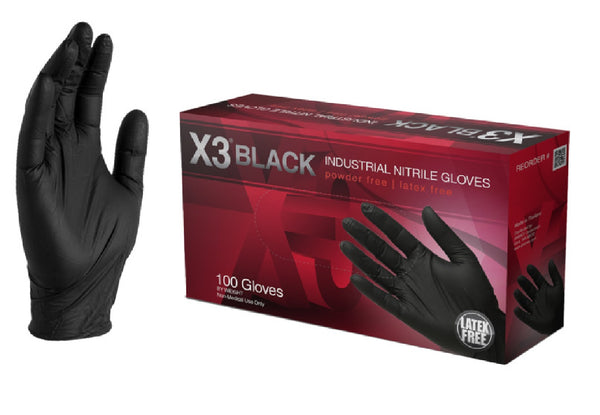Ammex BX344100 X3 Disposable Nitrile Gloves, Latex Free, Medium