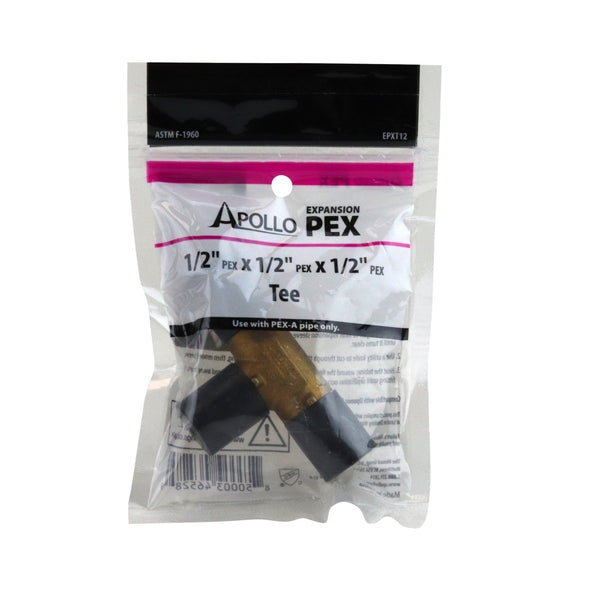 Apollo Valves EPXT12 PEX-A Barb Tee, Brass, 1/2 Inch