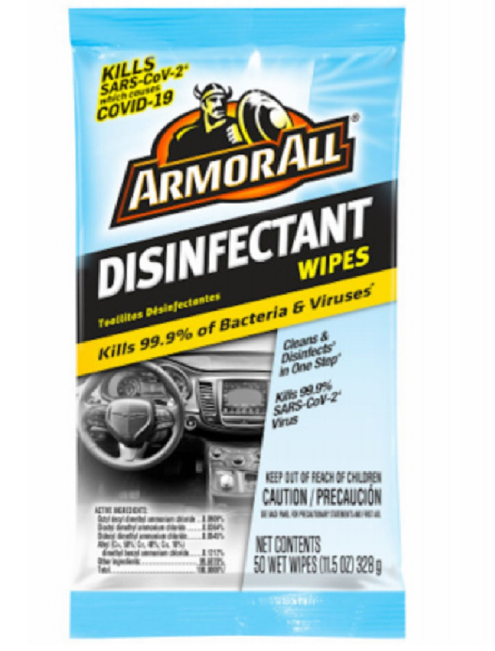 Armor All 19474 Disinfectant Flat Wipes, 50-Count