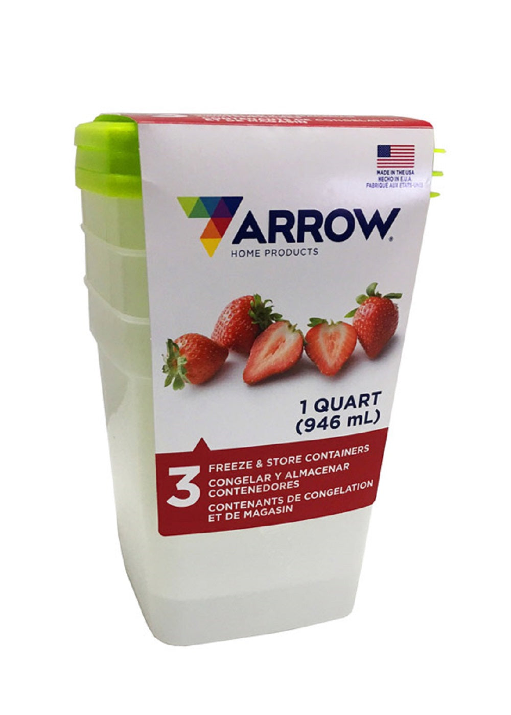 Arrow 04405 Freezer Storage Container Set (3-Pack), Assorted Colors, 1-Quart