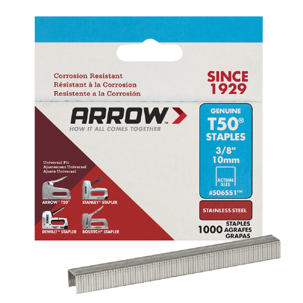 Arrow Fastener 506SS1 T50 Heavy Duty Staples, 1000 Piece, 18 Ga.