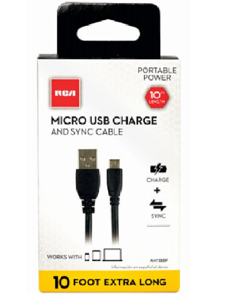 Audiovox JAH733BV RCA Micro USB Charging and Sync Cable, 10 Feet