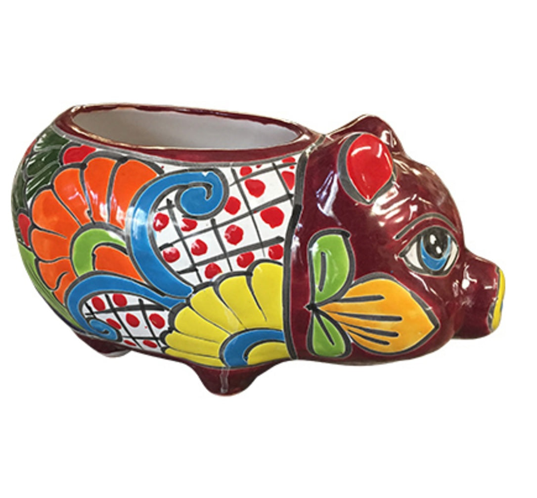 Avera APG075060 Ceramic Talavera Pig Planter, Assorted Color