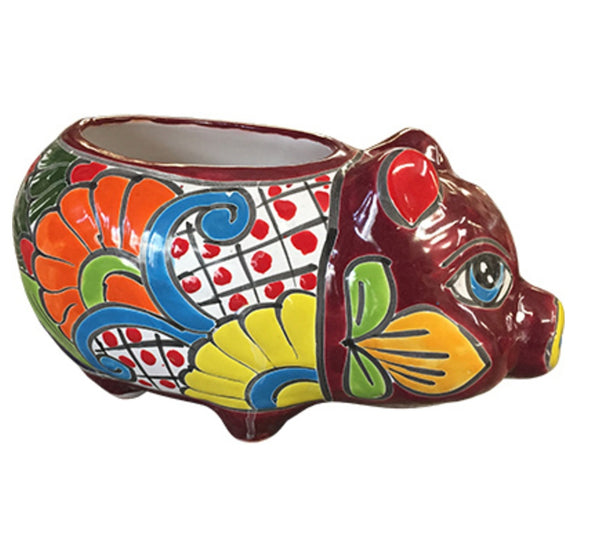 Avera APG075060 Ceramic Talavera Pig Planter, Assorted Color