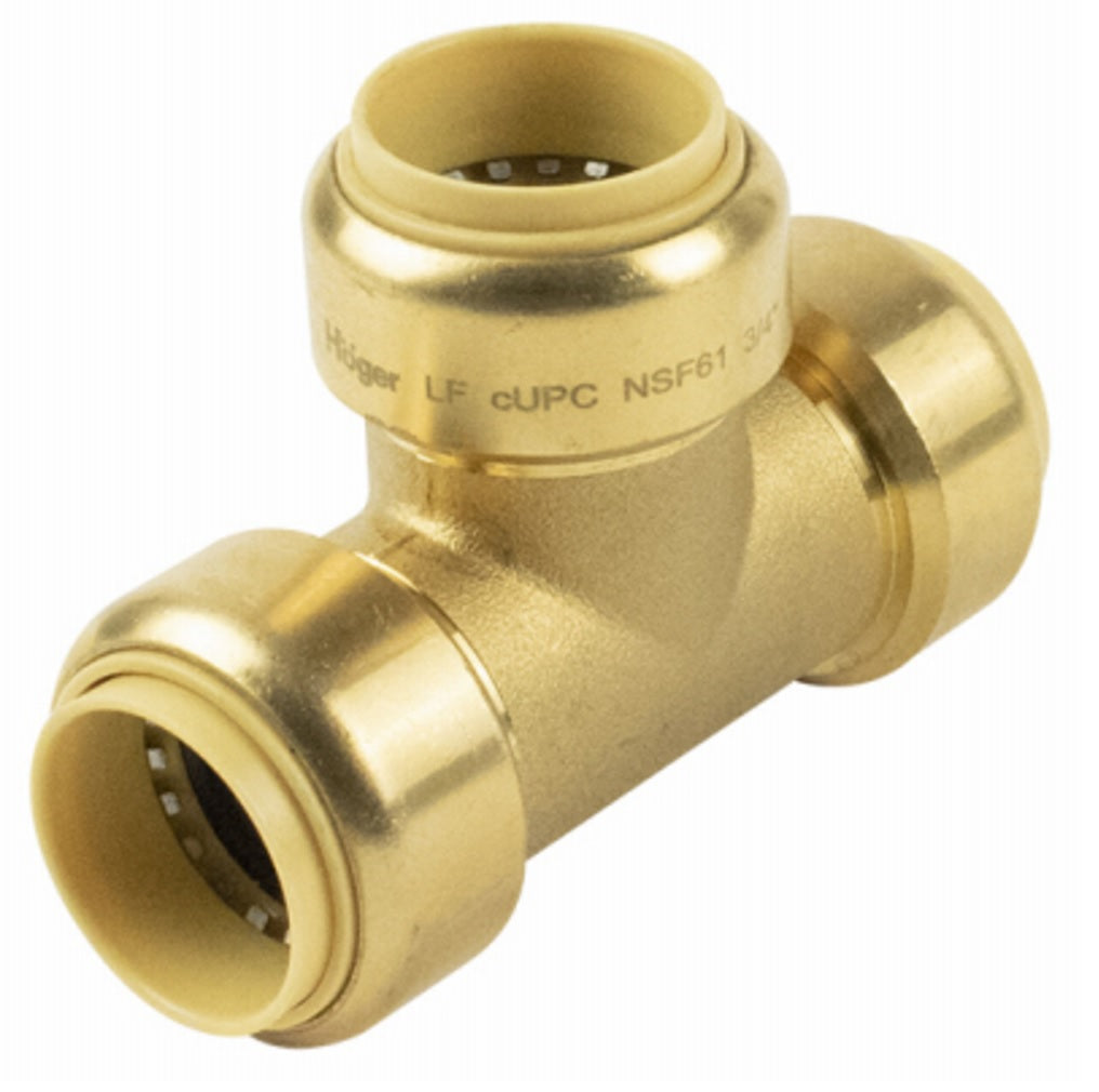 B & K 6632-004 Brass Push On Tee, 3/4 Inch