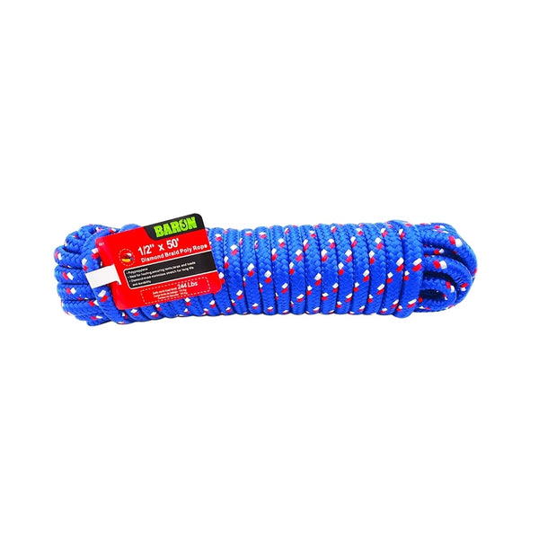 Baron 42617 Braided Polypropylene Rope, 1/2 Inch x 50 Feet, Blue/Red/White