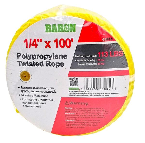 Baron 63800 Rope, Polypropylene, Yellow
