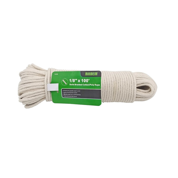 Baron 14200 Smooth Braided Rope, 1/8 Inch x 100 Feet