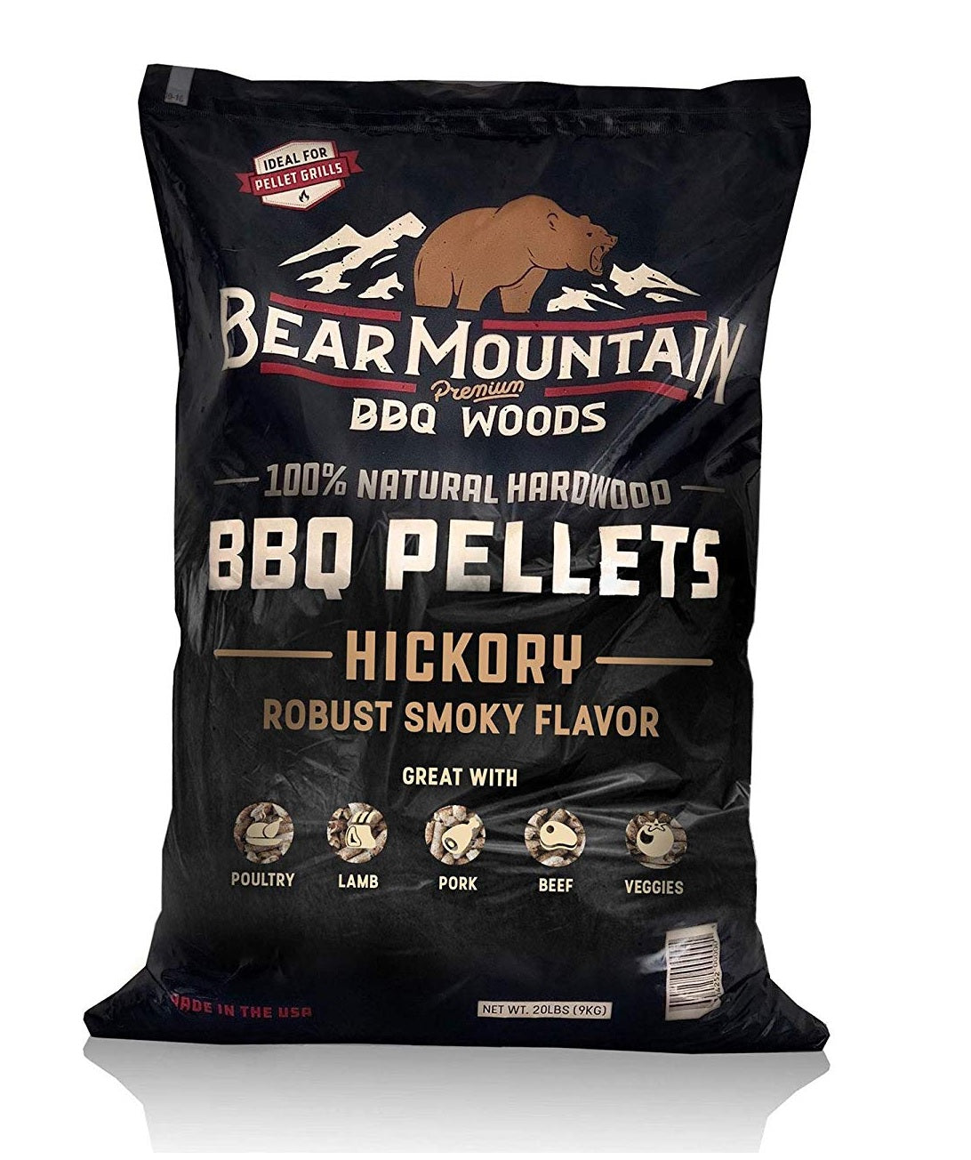 Bear Mountain BBQ FK14 Hickory BBQ Hardwood Pellets, 20 LB