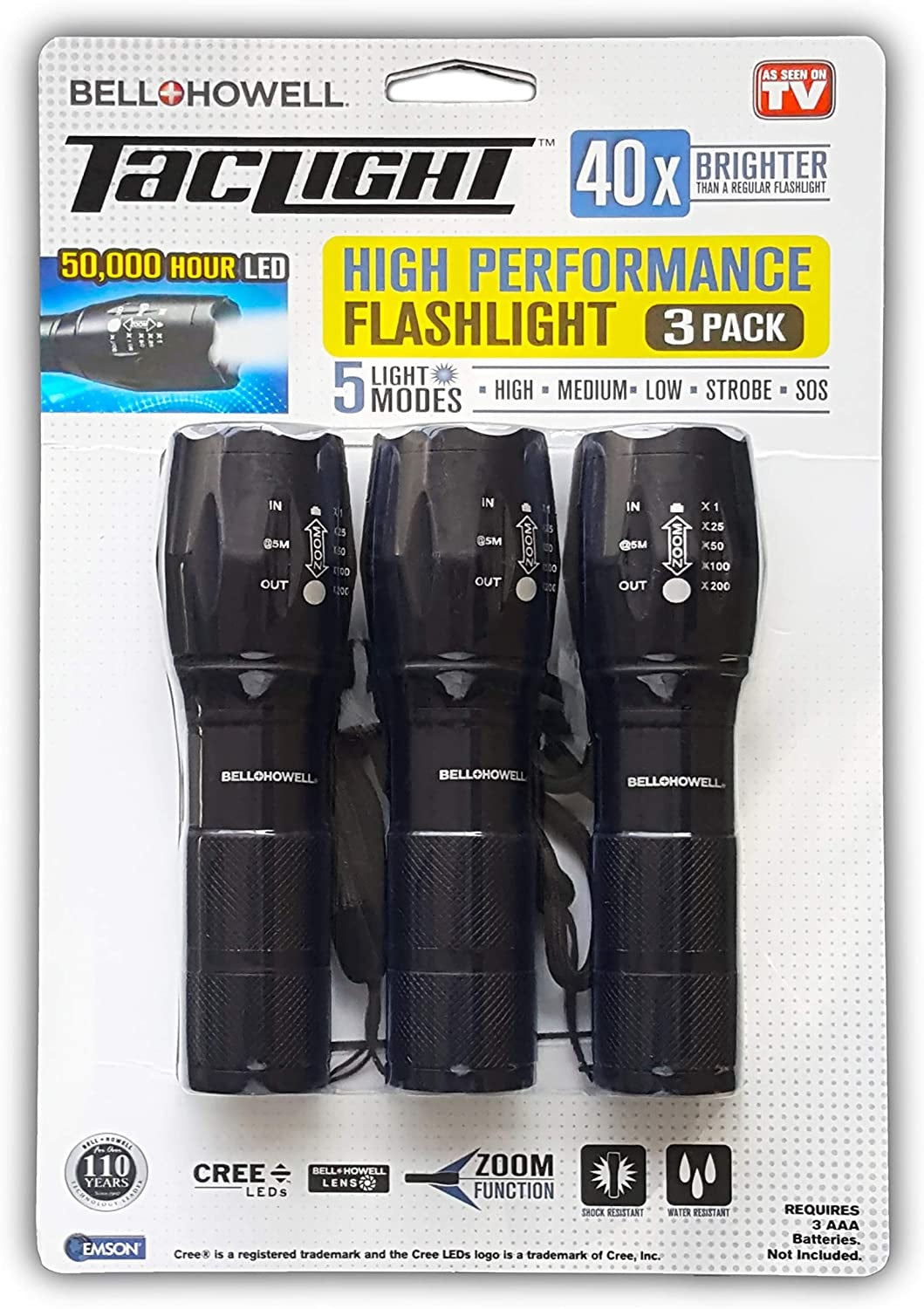 Bell + Howell 7000 As Seen On TV Taclight Flashlight, Black – Toolbox Supply
