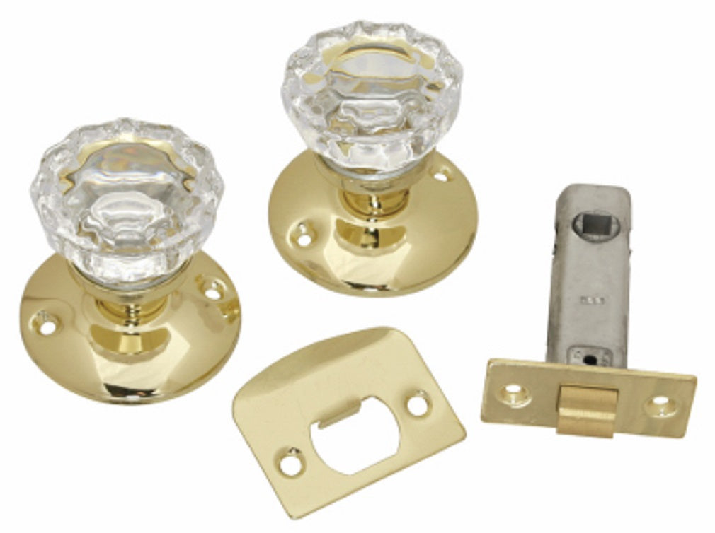 Belwith 1148-PB Passage Door Knob Latch Set, Glass Knobs, Polished Brass