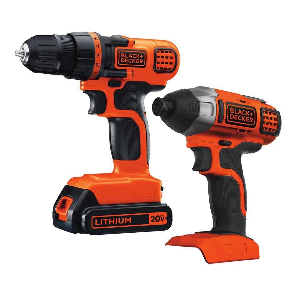 Black & Decker BD2KITCDDI Drill/Driver/Impact Driver Combo Kit, 20 Volt