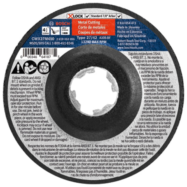 Bosch CWX27M450 X-Lock Arbor Metal Cutting & Grinding Abrasive Wheel, 4.5 Inch x .098 Inch