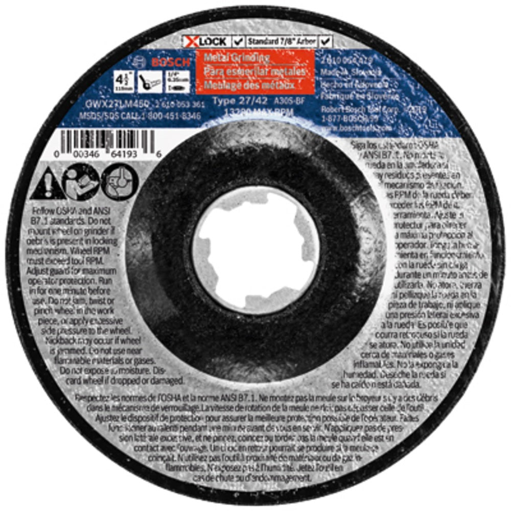 Bosch GWX27LM450 X-Lock Arbor Metal Grinding Abrasive Wheel, 4-1/2 Inch x 1/4 Inch