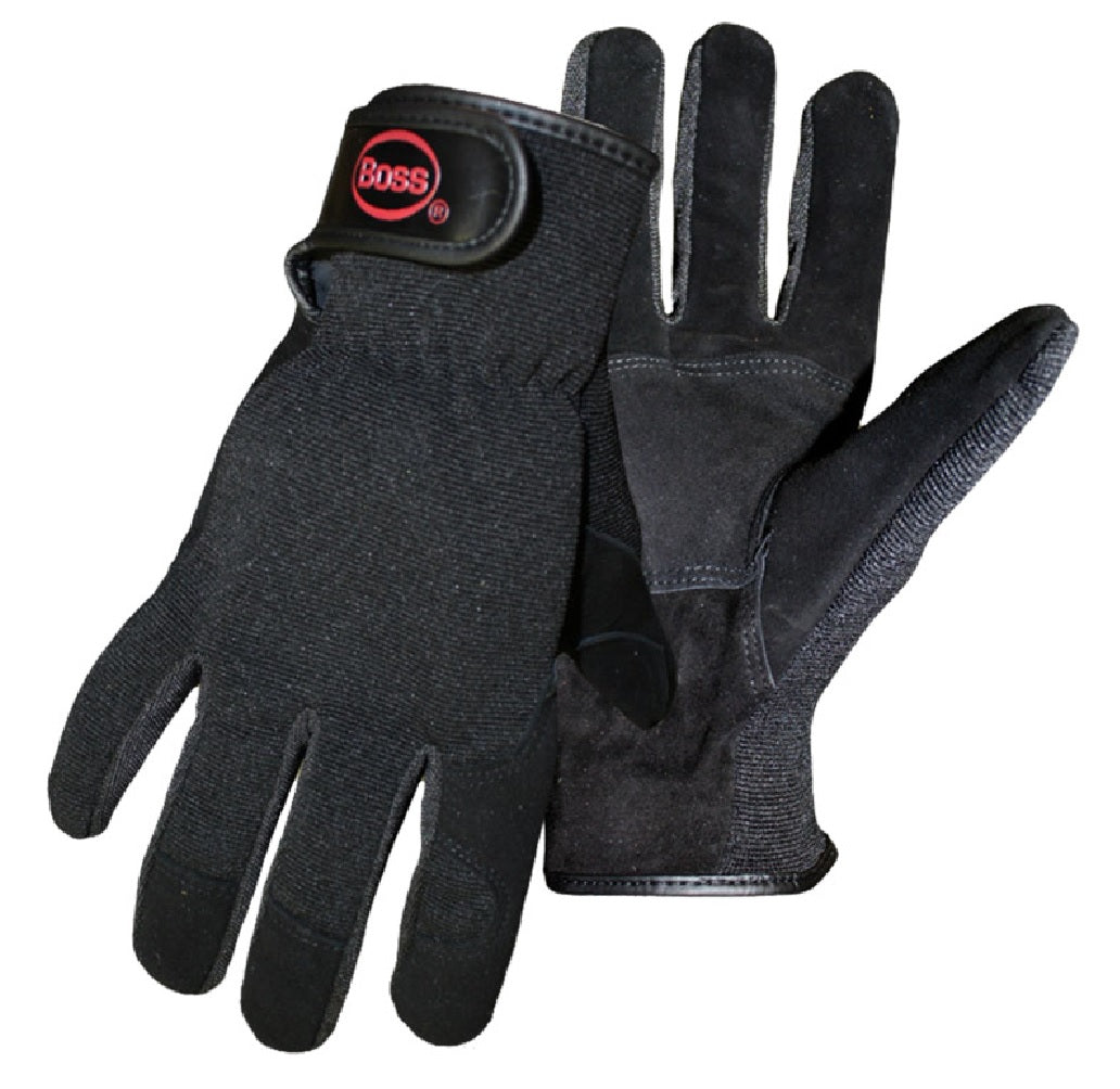 Boss 4043L Spandex Back Split Leather Gloves, Black, Large