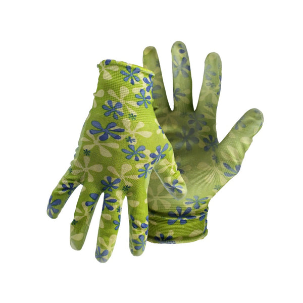 Boss 9407 Ladies Floral With Clear Nitrile Palm Gloves, Green