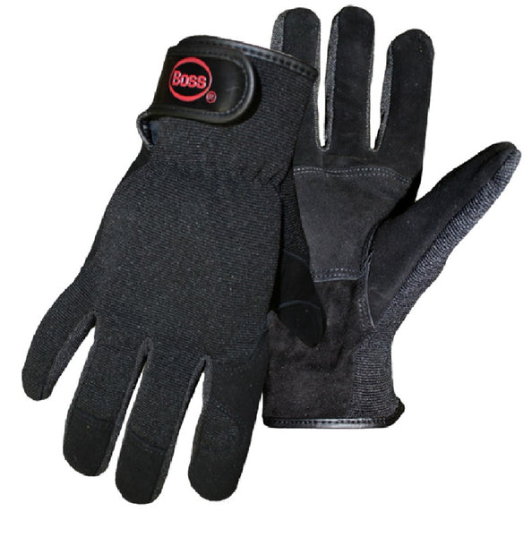Boss 4043X Spandex Back Split Leather Gloves, Black, XL