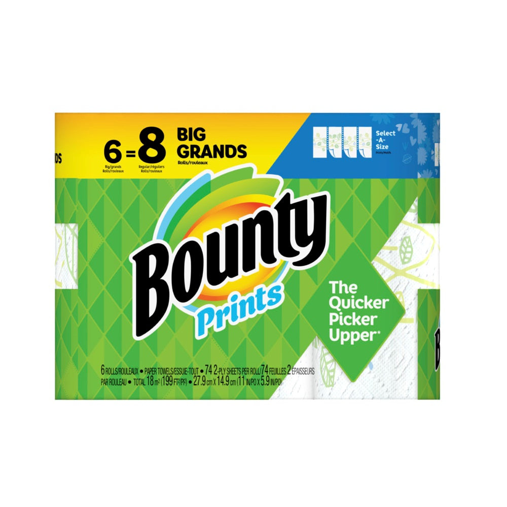 Bounty 74802 Paper Towel, Print, White