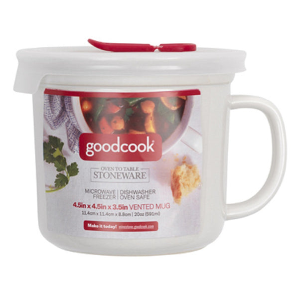 Bradshaw 04164 Good Cook Ceramic Vented Soup Mug, White, 20 OZ