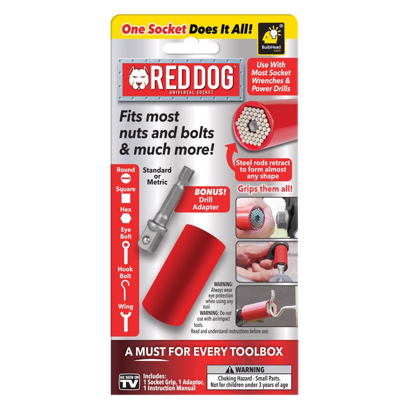 BulbHead 16275-4 Red Dog Universal Socket Tool, Red/Silver