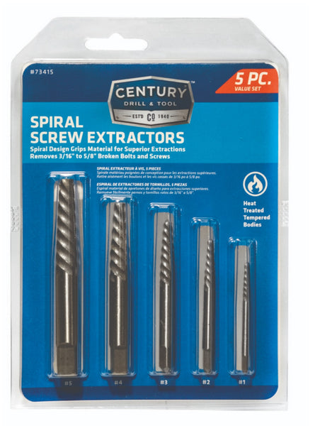 Century Drill & Tool 73415 Spiral Screw Extractor Set, 5 Piece