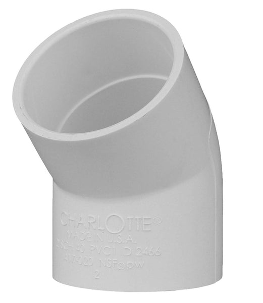Charlotte Pipe PVC 02309 1800HA 45 Degree Elbow, White, 3 Inch