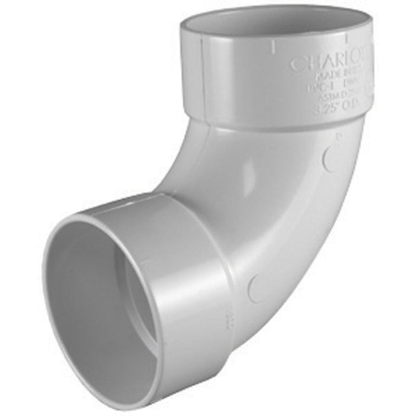 Charlotte Pipe PVC 01300 0600HA PVC/DWV 90 Degree Sanitary Elbow, White