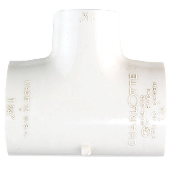 Charlotte Pipe PVC 02401 1200HA Pressure Tee, White, 1-1/4 Inch