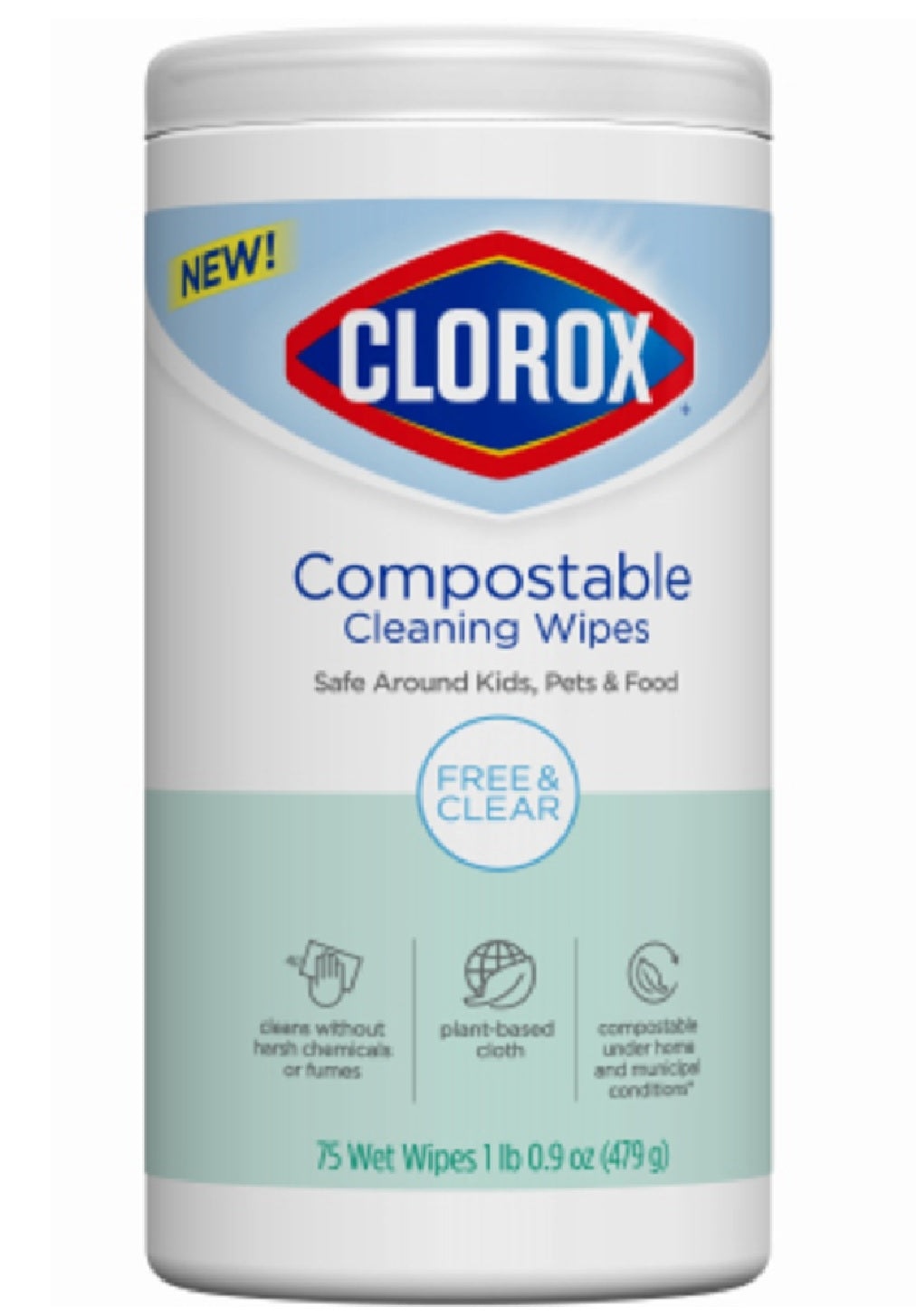 Clorox 32486 Compostable Cleaning Wipes Free & Clear, 75 Count
