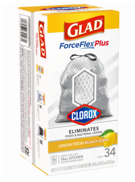 Clorox 79297 Glad ForceFlexPlus Tall Kitchen Trash Bags, 34 Count