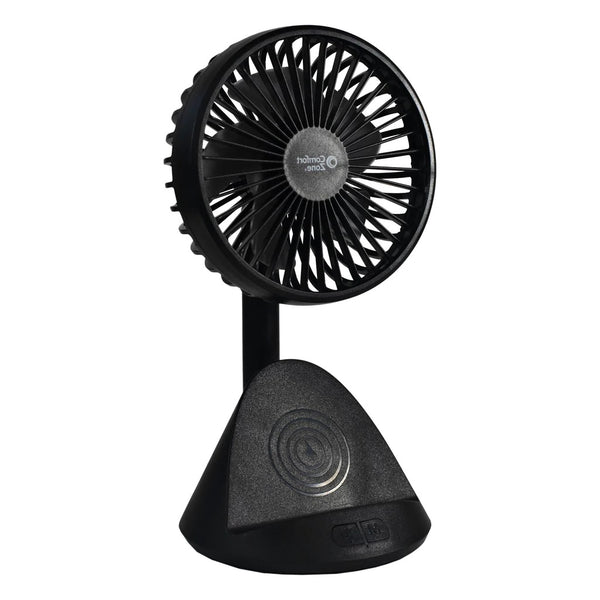 Comfort Zone CZPF401BK Portable Personal Cooling Fan & Wireless Charger, Black