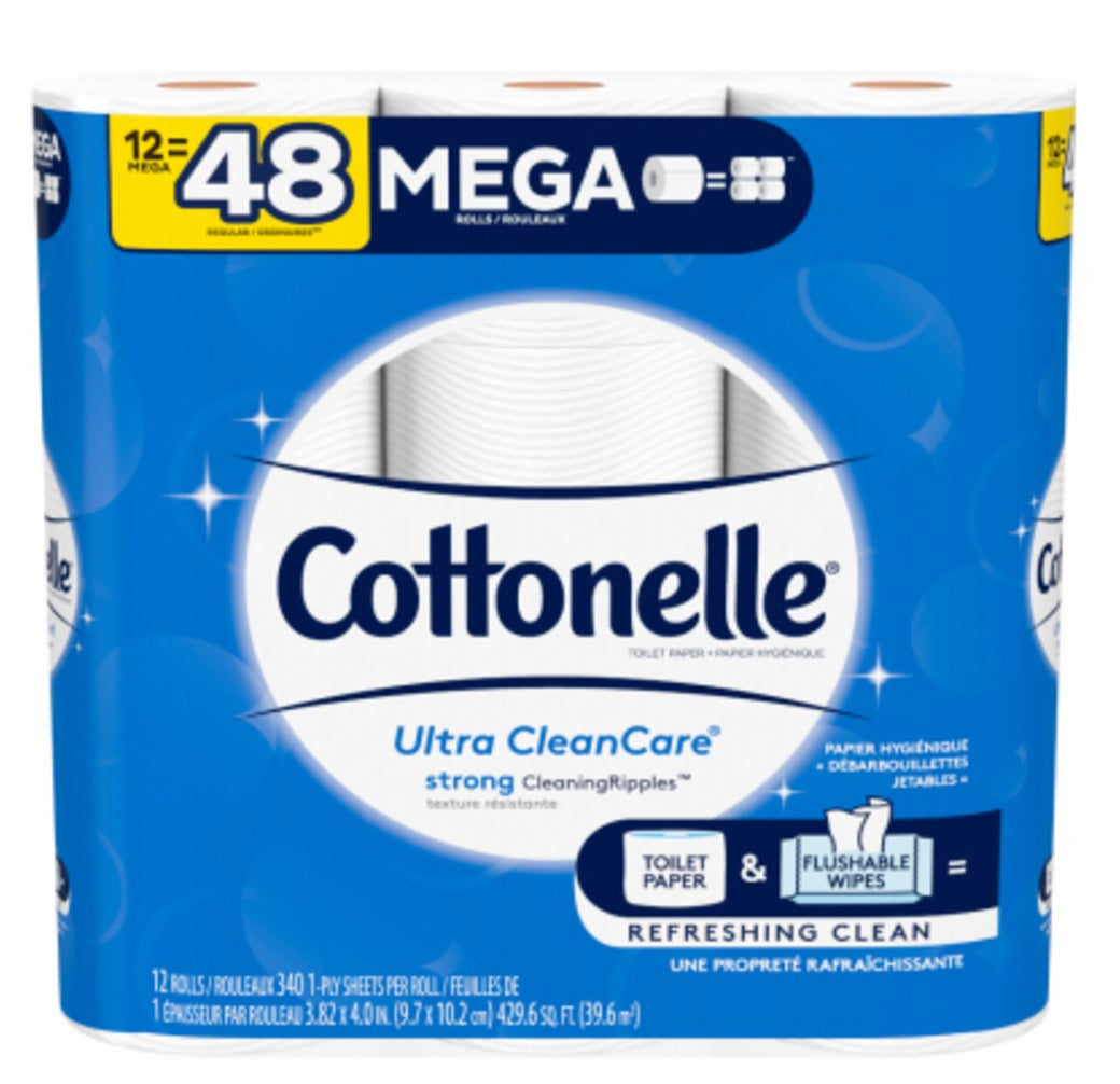 Cottonelle 47804 Ultra CleanCare Toilet Paper, 12 Mega Rolls