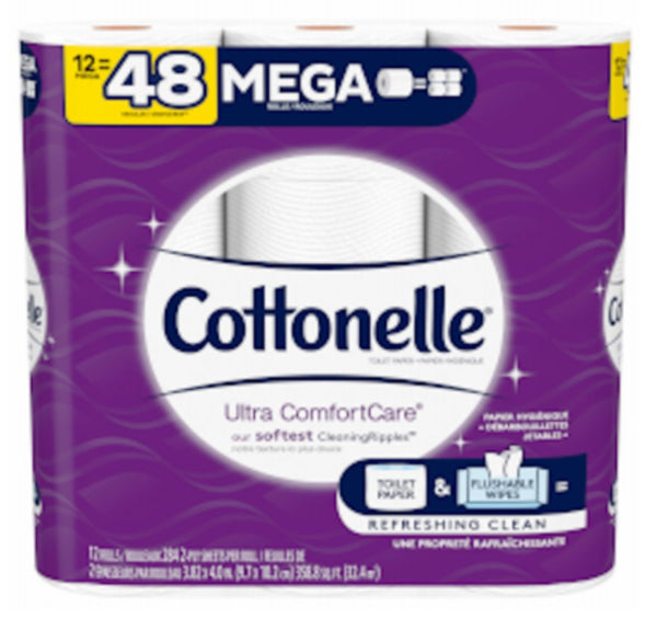 Cottonelle 48596 Ultra ComfortCare Toilet Paper, 12 Mega Rolls