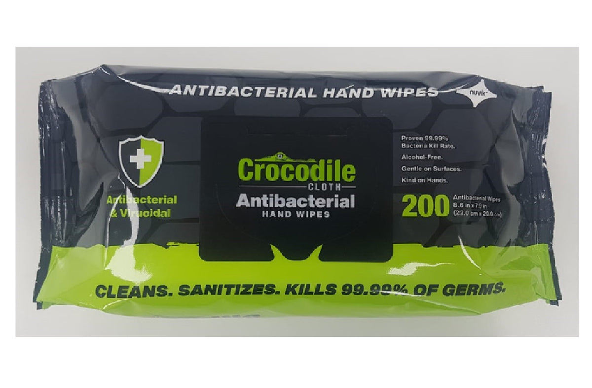 Crocodile Cloth Antibacterial Sanitizer Hand Wipes, 7.9 x 8.7 Wipes, 200 Wipes/Pouch - 6102 - Pkg Qty 10