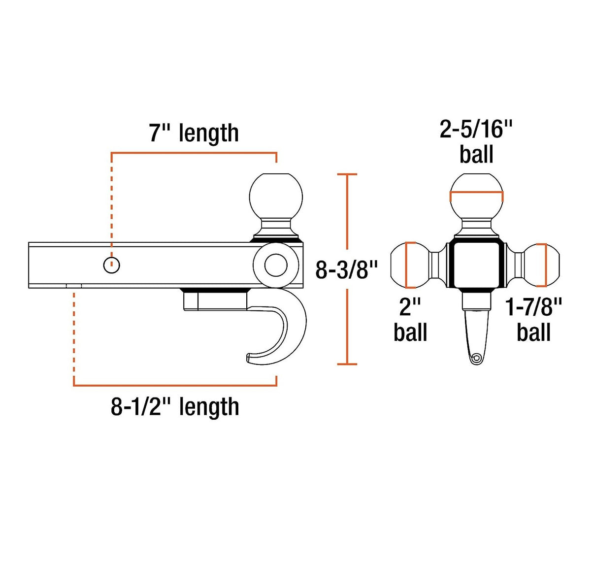 Curt 45675 Multi-Ball Trailer Hitch Ball Mount, Steel