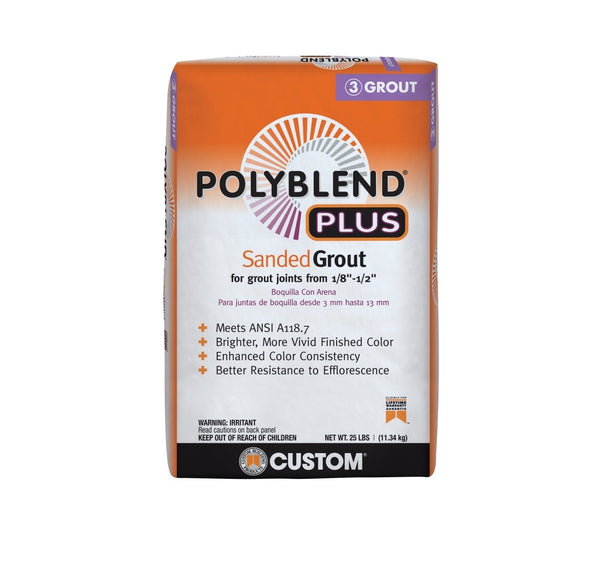 Custom Building Products PBPG38125 Polyblend Plus Sanded Grout, Bright White, 25 Lb