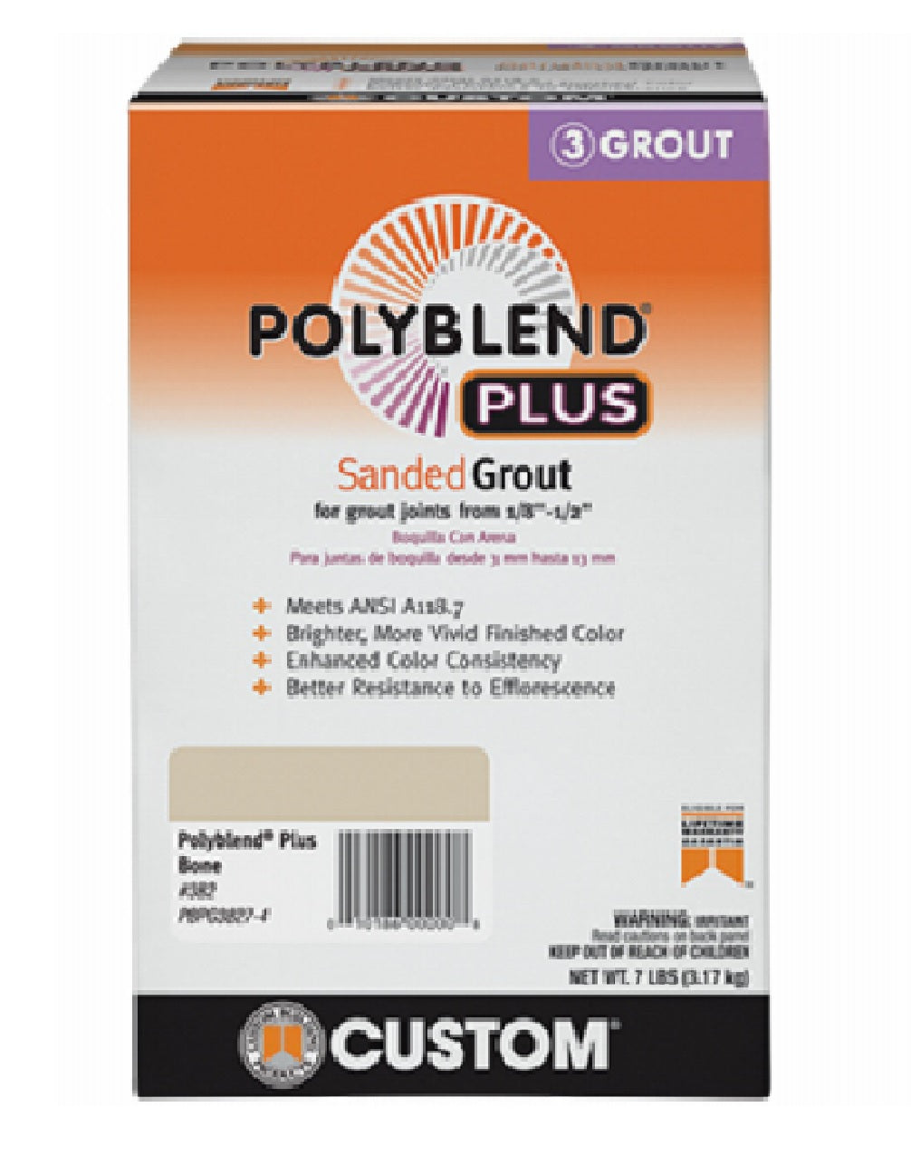 Custom Building Products PBPG607-4 Polyblend Plus Sanded Grout, 7 Lbs