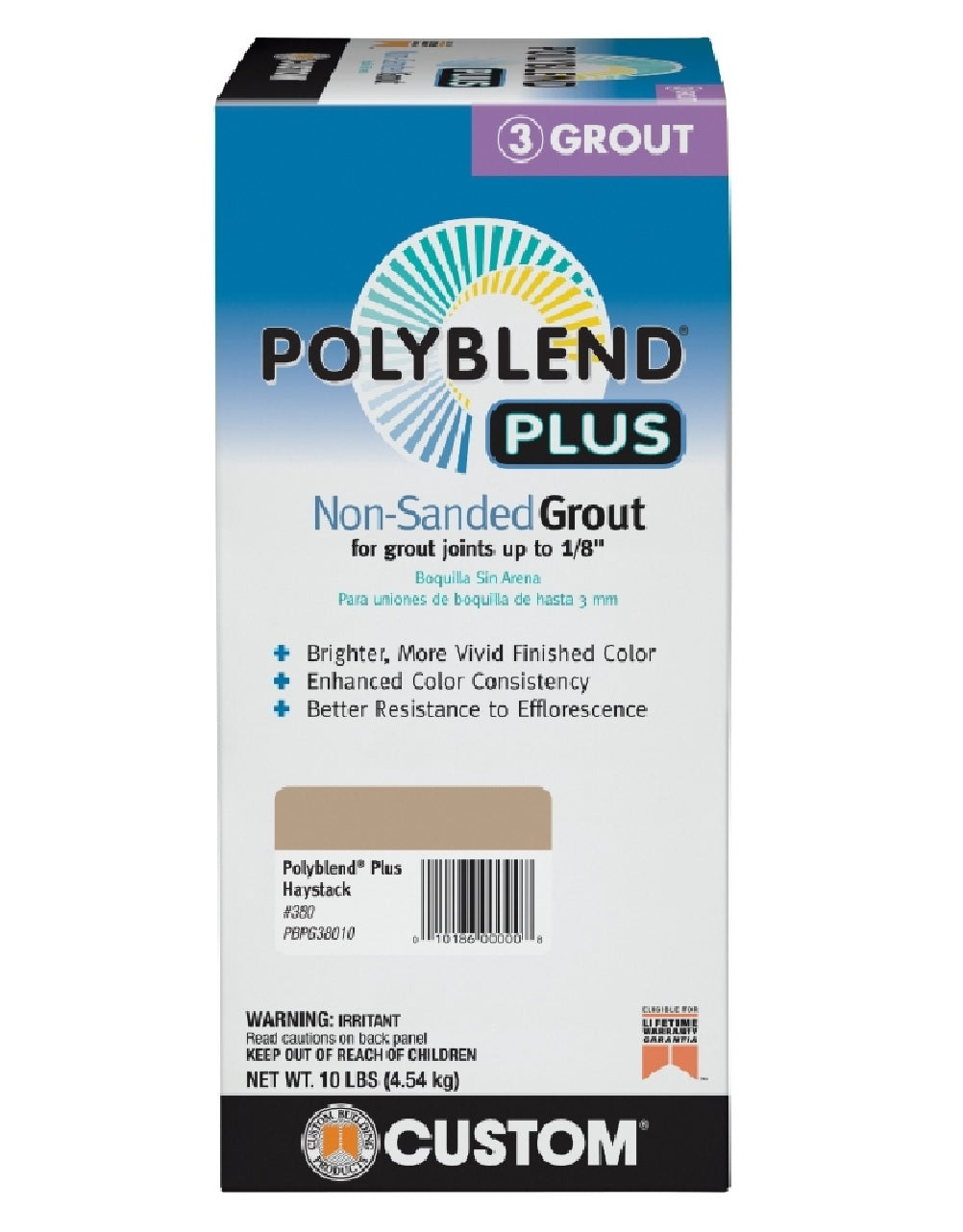Custom Building Products PBPG38010 Polyblend Plus Non-Sanded Grout, Haystack
