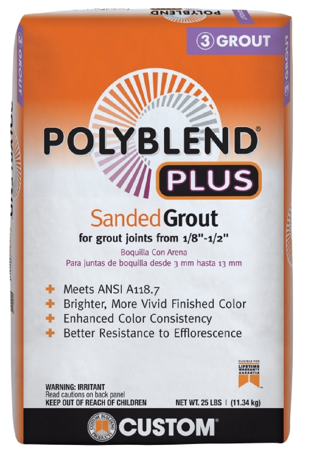 Custom Building Products PBPG64025 Polyblend Sanded Grout, Arctic White, 25 lb