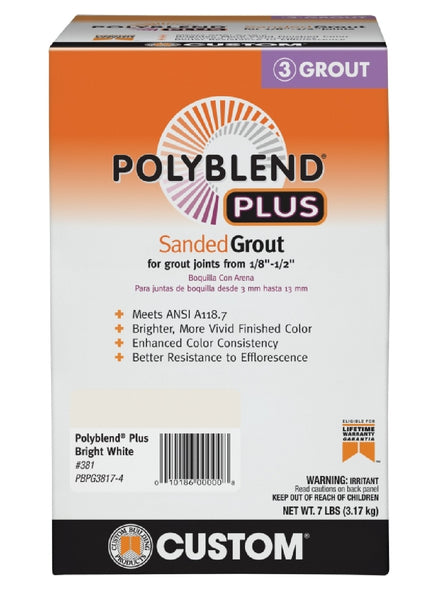 Custom Building Products PBPG3817-4 Polyblend Sanded Grout, Bright White, 7 lb