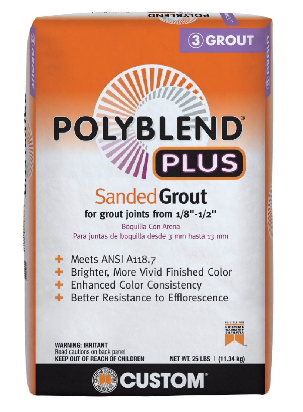 Custom Building Products PBPG64725 Polyblend Sanded Grout, Brown/Velvet, 25 lb